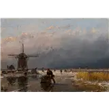 Andreas Schelfhout(The Hague 1787 - 1870)Skaters on a frozen waterway by a windmillSigned with initials lower left Oil on panel, 7.8 x 11.4 cmProve… – kavel bij AAG Arts & Antiques
