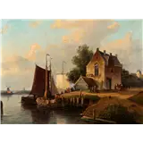 Nicolaas Johannes Roosenboom(Schellingwoude 1805 - Assen 1880)Figures near a tollhouse at the quaySigned lower rightOil on panel, 22.5 x 31 cm – kavel bij AAG Arts & Antiques Group