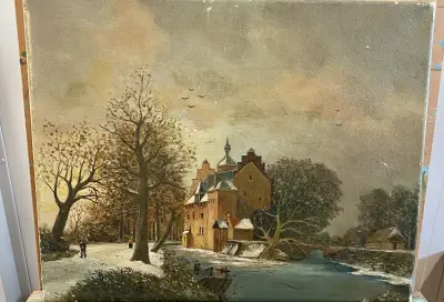 Schilderij kasteel aan het water – kavel bij Het Harener Veilinghuys, Tynaarlo