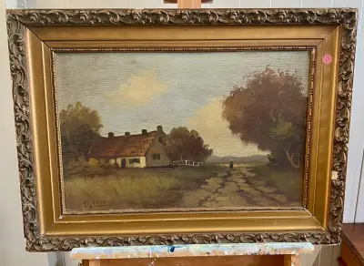 Hollands landschap met boerderij - gesigneerde olieverfschilderij – kavel bij Het Harener Veilinghuys, Tynaarlo