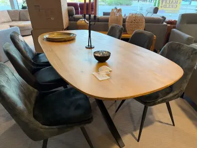 Eettafel, zwart metalen spinpoot naturel – kavel bij Onlineveilingmeester, Joure