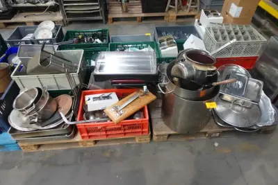 2x Pallet diverse inox kookpotten + toebehoren – kavel bij Openbare Verkopen, Wielsbeke