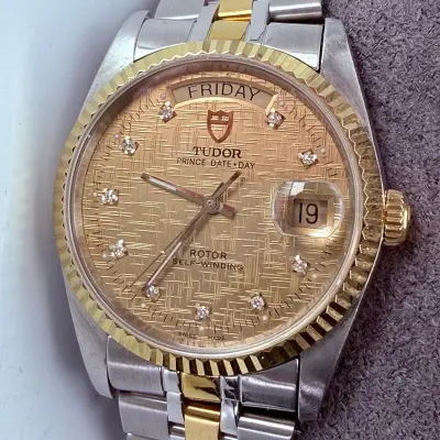 Tudor Prince Date+Day Rotor Automatisch horloge met diamanten – kavel bij Onlineveilingmeester