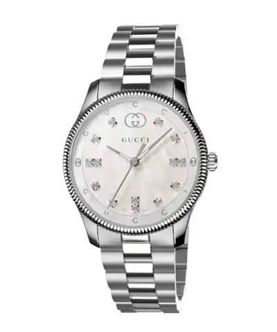 Gucci G-Timeless parelmoer dameshorloge met diamanten accenten – kavel bij Onlineveilingmeester