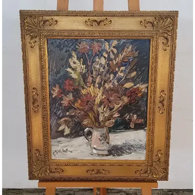 Gemälde -Strohblumen 1977- signiert Oskar Hans Bierbrauer ca. 59cm x 70cm – kavel bij Luedtke Versteigerungen, Berlin