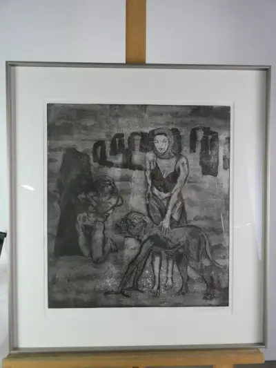 Mysterieus Surrealistisch Kunstwerk achter glas – kavel bij De Kringwinkel, Heverlee