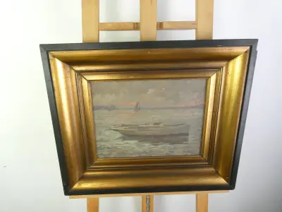 Olieverfschilderij met boot - gesigneerd A. Dewaele – kavel bij De Kringwinkel, Heverlee