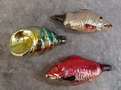 Set van 3 vintage glazen kersthangers - Onderwaterthema – kavel bij De Kringwinkel, Gent