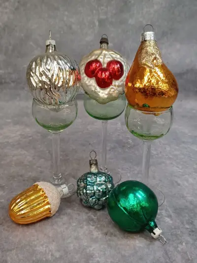 Vintage glazen kerstornamenten set - Fruit, noten en natuurfiguren – kavel bij De Kringwinkel, Gent