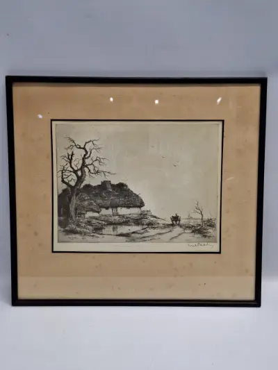 Originele ets 'Kempische Hoeve' - Dirk Baksteen - 1952 – kavel bij De Kringwinkel, Gent