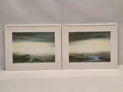 Set van 2 sfeervolle landschappen - "Greenfields" (ingeboekt en gesigneerd) - Henri Leonaert – kavel bij De Kringwinkel, Gent