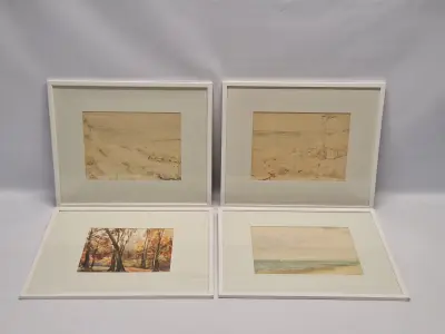 Set van 4 antieke/vintage aquarellen - kust, duinen en bos - gesigneerd Th. Tavernier (1962-1964) – kavel bij De Kringwinkel, Gent