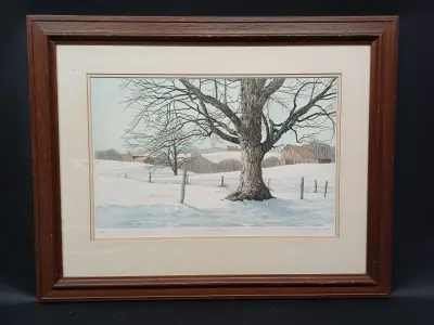 Originele Ets "First Snow" - Carol Collette – kavel bij De Kringwinkel, Ninove