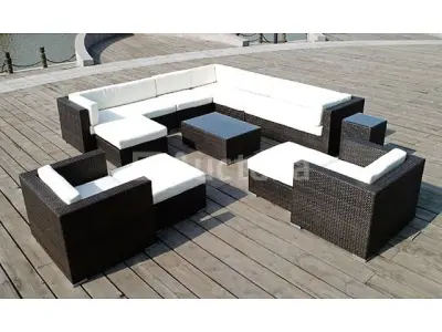 Loungeset 12-delig Brown wicker / Blauwe kussens – kavel bij Auctelia, Tholen