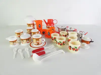Vintage kinderservies met potjes en bestek – kavel bij De Kringwinkel, Heverlee