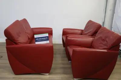 Jori Belgium Lederen zithoek met bank en 2 Fauteuils – kavel bij GSD Auctions, Zoeterwoude
