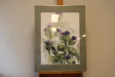 Aquarel schilderij van distels in lijst – kavel bij GSD Auctions, Zoeterwoude