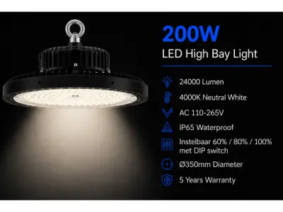 5x LED UFO Highbay PRO 200W – 4000K – WEB-200 – kavel bij XL Auctions
