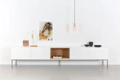 TV-meubel incl. zwart frame + 2 Cocons, RAAT, Loef 275 OV, Hoogglans wit – kavel bij Onlineveilingmeester, Groningen