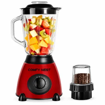 800 W 2-in-1 glazen blender en molen - rood – kavel bij GSD Auctions, Zoeterwoude