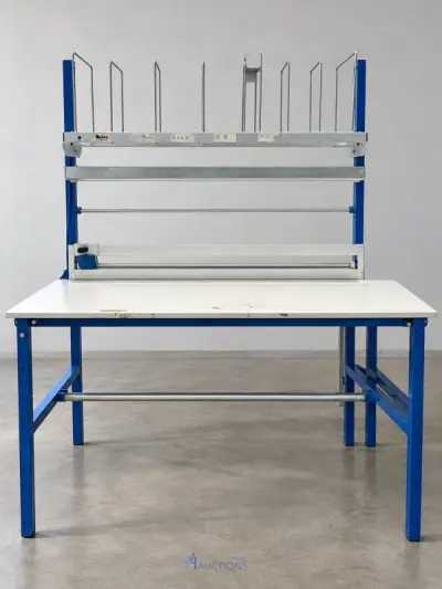 Industriële inpaktafel RAJAPACK met opbouw, dozenverdeler en snijrail – kavel bij VH Auctions