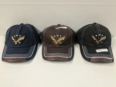 2 x 3 Baseball denim cap met eagle stiksel, zwart, blauw, bruin – kavel bij Onlineveilingmeester