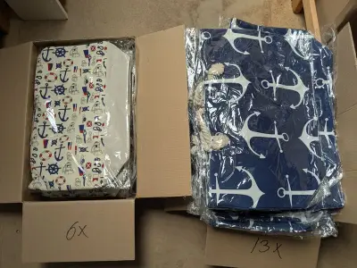 Ca. 19x Strandtas, crème / blauw, 38 x 35 cm – kavel bij Onlineveilingmeester