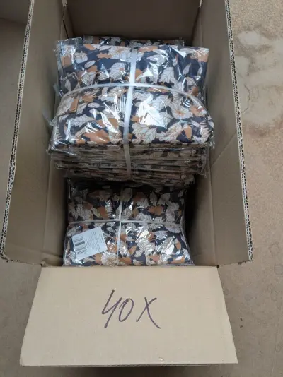 Ca. 40x Lunchtas bladeren motief, blauw / oranje / wit, 6,6 ltr – kavel bij Onlineveilingmeester