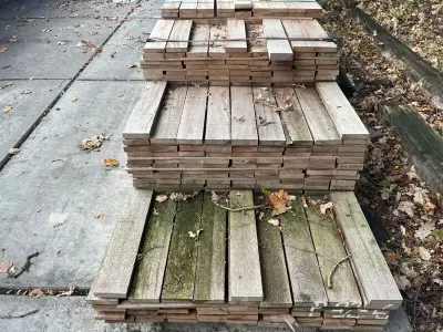 Ca. 216x Angelim Pedra Beschoeiingsplanken, 20x100mm, lengte 22/200cm, 57/250cm, 89/300cm, 48/350cm – kavel bij Onlineveilingmeester