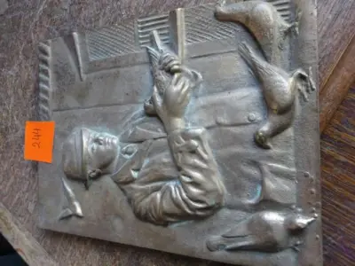 Bronzen plak duivenspeler 23cmx17cm – kavel bij Openbare Verkopen, Izegem