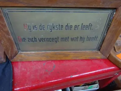 Koperen spreuk – kavel bij Openbare Verkopen, Izegem