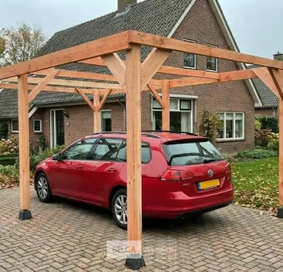 Carport/overkapping-hoog, afm B310xD900xH210/190 cm – kavel bij Belga Veilingen, Lummen