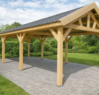Zadeldak douglas, afm 880x400x325cm BxDxH in cm – kavel bij Belga Veilingen, Lummen