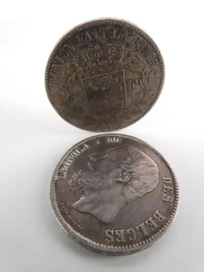 Twee Belgische zilveren munt 5 frank -1873 – kavel bij De Kringwinkel, Heverlee