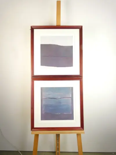 Diptiek van twee gesigneerde zeefdrukken door André Navez (België, 1955) – "Source" & "ARC" – kavel bij De Kringwinkel, Heverlee