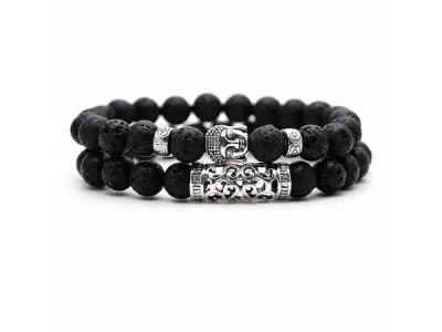 Heren Armband Set Zwart met Boeddha Bedel – kavel bij XL Auctions