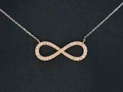 Witgouden collier met een rosegouden diamanten infinity hanger – kavel bij Onlineveilingmeester