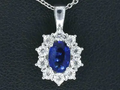 Witgouden entourage hanger met diamanten en saffier (excl. ketting) – kavel bij Onlineveilingmeester