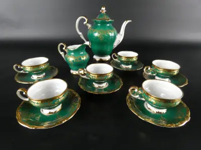 Vintage porseleinen koffie- of mokkaservies van Weimar Porzellan – kavel bij De Kringwinkel, Heverlee