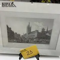 Antieke staalgravure van Grote Markt Ieper - get – kavel bij BOPA Auctions, Ieper