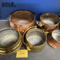 Lot koperen kookpotten en ketels - 5 stuks – kavel bij BOPA Auctions, Ieper