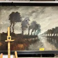 Ingelijste landschapsschilderij - getekend – kavel bij BOPA Auctions, Ieper