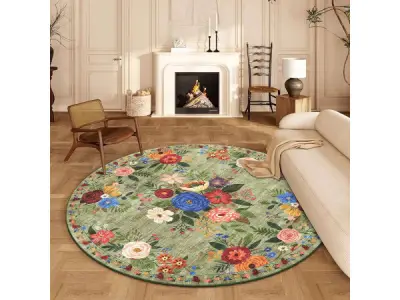 vintage bloemen - Rond tapijt - 160 cm - antislip – kavel bij XL Auctions