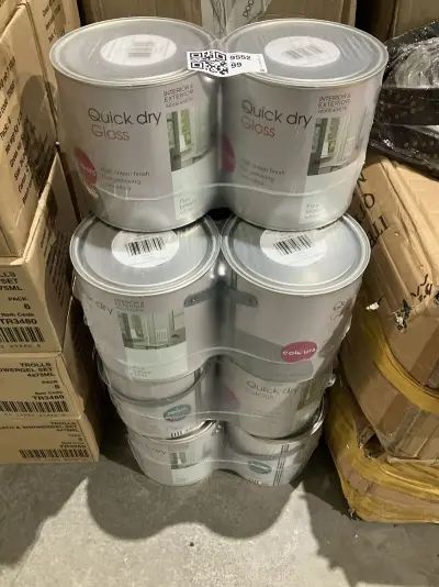 Ca. 20x Blikken verf quick dry gloss, B&Q, wit – kavel bij Onlineveilingmeester, Kootstertille