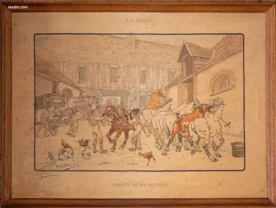 Inkleurde lithografie Georges Busson (1859–1933) – kavel bij Auctim