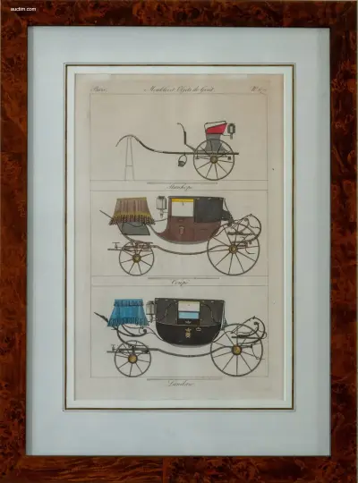 4 Antieke ingekleurde kopergravures "Meubles et – kavel bij Auctim