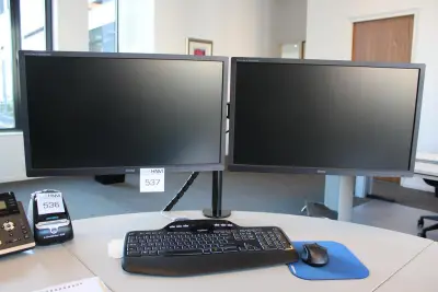 Dubbele 24 inch monitor IIYAMA op beugel met toetsenbord en muis – kavel bij HNVI, 's-Hertogenbosch