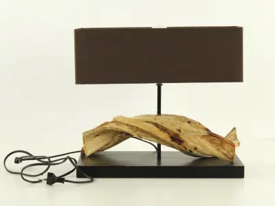 Wabi-Sabi stijl tafellamp met sculpturale drijfhout voet – kavel bij De Kringwinkel, Antwerpen