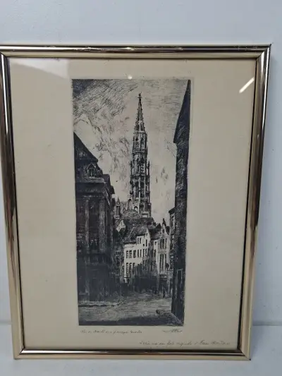 Nostalgisch Brussels Erfgoed – Kunstdruk naar Originele Ets Henri Mortiaux – kavel bij De Kringwinkel, Waardamme