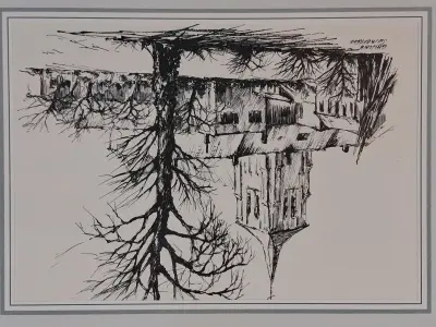 Inkttekening van Ghislain Swimberghe – kavel bij De Kringwinkel, Waardamme